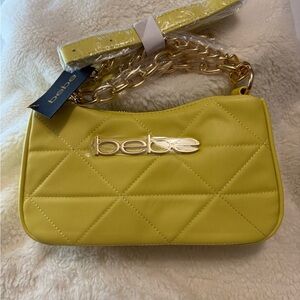 Bebe Yellow Quilted Shoulder Bag with Gold Chain
